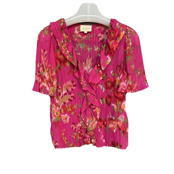 NWOT Sezane Jasmine Size 2 34 Blouse Helena Fuchsia Pink Floral Top New - Picture 4 of 12